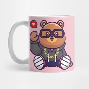 Cute Cool Bear Waving Hand And Wearing Hoodie Cartoon Mug